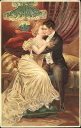 Victorian Couple Embracing on a Couch Romance & Love Postcard Postcard