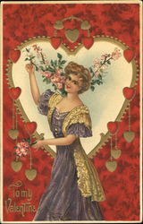 Woman in Front of Heart Shaped Window Postcard