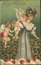 Valentine being delivered by small angels Women Postcard Postcard