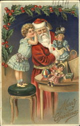 Girl Whispers to Santa Santa Claus Postcard Postcard