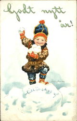 Boy with Snowballs Boys Postcard Postcard