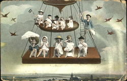 Children on Balloon Platform Multiple Babies Postcard Postcard