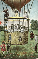 Children in Hot Air Balloon Multiple Babies Postcard Postcard