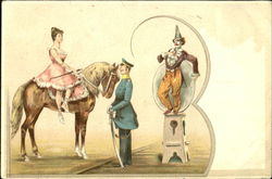 Circus Clown and a Woman on a Horse Postcard