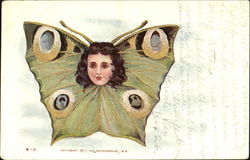 Butterfly with Girl's Head Fantasy Postcard Postcard