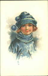 Young Girl in Blue Girls Postcard Postcard