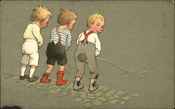 Three Boys Urinating in Street Postcard