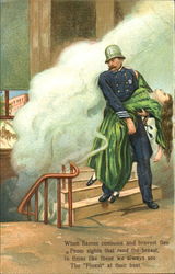 Fireman Rescuing Girl from Burning Home Postcard