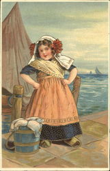 Little Girl Standing on a Pier Dutch Children Postcard Postcard