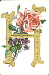 Gold "H" With Roses Postcard