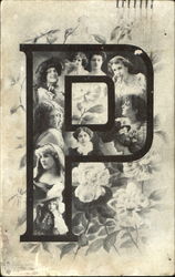 Letter 'P' with Collage of Women's Faces and Roses Postcard