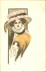 Woman Wearing Pink Bonnet Women Postcard Postcard