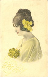 Woman w/Yellow Roses Women Postcard Postcard