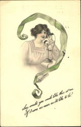 Woman on Phone with Ribbon Women Postcard Postcard