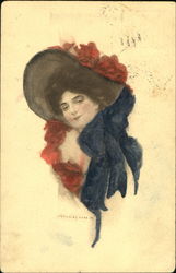 Pretty Woman in Large Hat Glamour Postcard Postcard