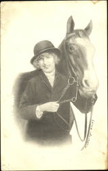 Young Woman and a Horse Postcard