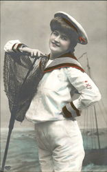 Handcolored photo of young woman in sailor costume Postcard