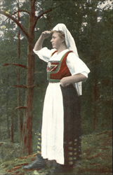 German Woman Searching in Forest Postcard Postcard