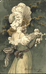 Woman Holding a Cat Postcard