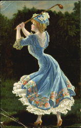 Woman Playing Golf Postcard