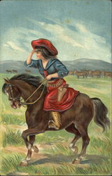 Young Girl Riding a Pony Postcard