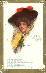 Woman in Large Hat Women Postcard Postcard