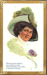 Pretty Woman Wearing Elegant Bonnet Postcard