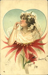 Young Woman With White Flowers in Her Hair Postcard