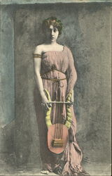 Woman holding a lute Women Postcard Postcard