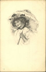 Youg Woman Holding a Parasol Women Postcard Postcard