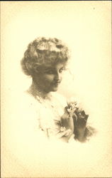 Young Woman Holding Flowers Postcard