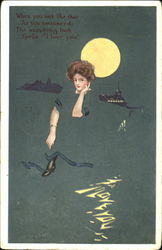 Abstract Image of Woman, Moon, and Water Women Postcard Postcard