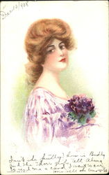 Red-haired Woman with Bouquet Postcard