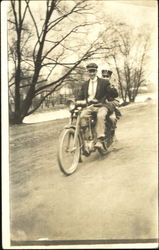 Two Men on Motorcycle Postcard