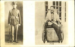 Young Man in Uniform 1917, In Wheelchair 1918 Postcard