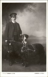 Man poses with dog and miniature pony Postcard