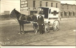 Man with horse and small delivery wagon Postcard