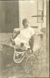 Baby in Wicker Baby Carriage Postcard