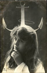 Woman with Halo or Devil Horns Postcard