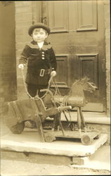 Boy with Toy Horse Children Postcard Postcard