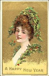 A Happy New Year Beautiful Ladies Postcard Postcard