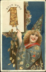 Buon Anno - Fantasy Woman w/Coins New Year's Postcard Postcard