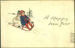 Children Sledding Postcard Postcard