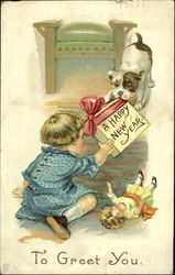 A Happy New Year To Greet You Children Postcard Postcard