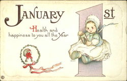 January Health And Happiness To You All The Year Children Postcard Postcard