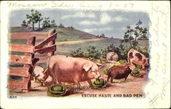 Excuse Haste And Bad Pen Pigs Postcard Postcard