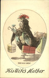 The Old Hen His Wife's Mother Fantasy Postcard Postcard