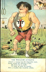 The Would-Be Athlete Caricatures Postcard Postcard