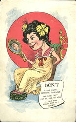 Woman Admiring Herself in a Mirror Caricatures Postcard Postcard