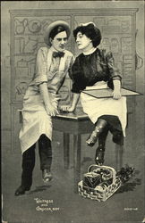 Waitress And Grocer Boy Postcard